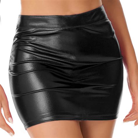 Womens Fashion Zipper Back Skirt Shiny Patent Leather Miniskirt Pole Dancing Rave Costume Sexy