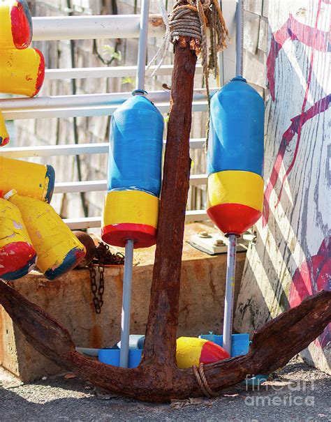 Old Rusty Anchor With Colorful Obster Buoys Photograph By David Wood