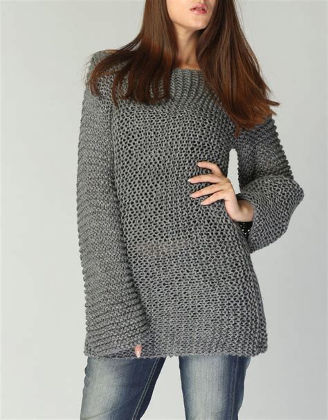 Punto De Sweater Suéter Largo Del Eco Algodón Gris Por Maxmelody