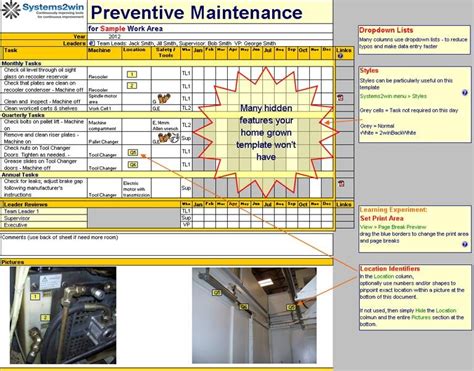 The items below should be inspected during a typical preventive maintenance. Preventive Maintenance Checklist Excel template for TPM ...