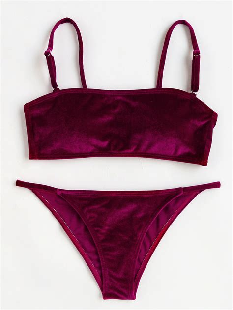 velvet bikini set with removable strap shein sheinside