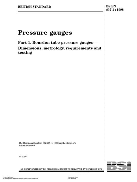 En 837 1 Part 1 Bourdon Tube Pressure Gauges Dimensions Metrology