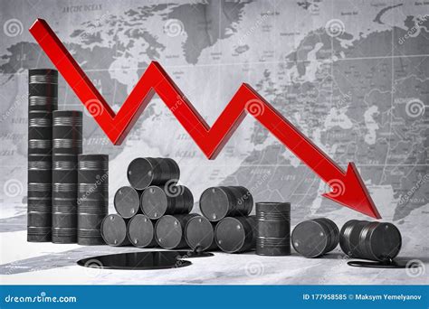 Crisis In Oil And Petroleum Ndustry Oil Barrels And Falling Graph On