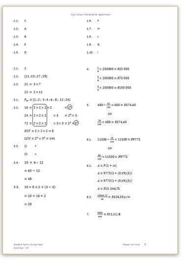 Grade 89 Mathematics Assignment Term 1 Number System Ratio Rate