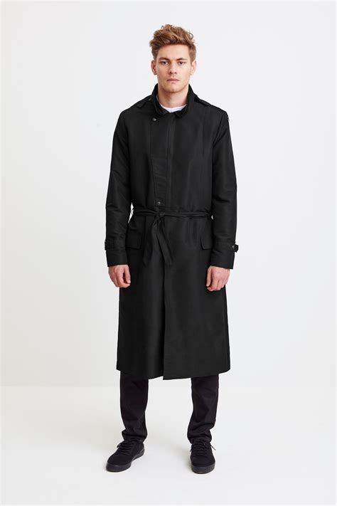 Long Zipper Coat Black Raincoat For Men