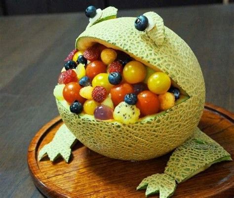 Cantaloupe Frog Fruit Bowl Watermelon Carving Watermelon Fruit Food