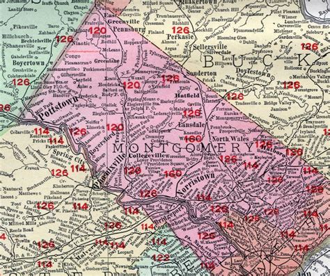 Montgomery County Pennsylvania 1908 Map Norristown Pottstown