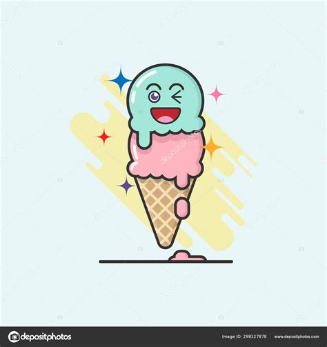 Cute Cartoon Ice Cream Cone Strawberry Lemon Lime Flavor White Stock Illustration By