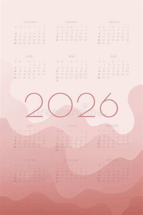 Calendario De 2026 Con Las Semanas A Partir Del Domingo Ilustración Del