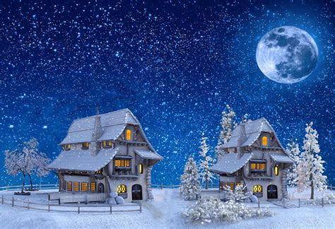 Wallpaper Houses Winter Snow Moon Toy Hd Widescreen High