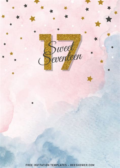 7 Aesthetic Watercolor Sweet Seventeen Birthday Invitation Templates