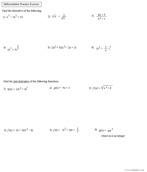 Work the following on notebook paper. Math Plane - Common Derivative Rules: Product / Quotient ...