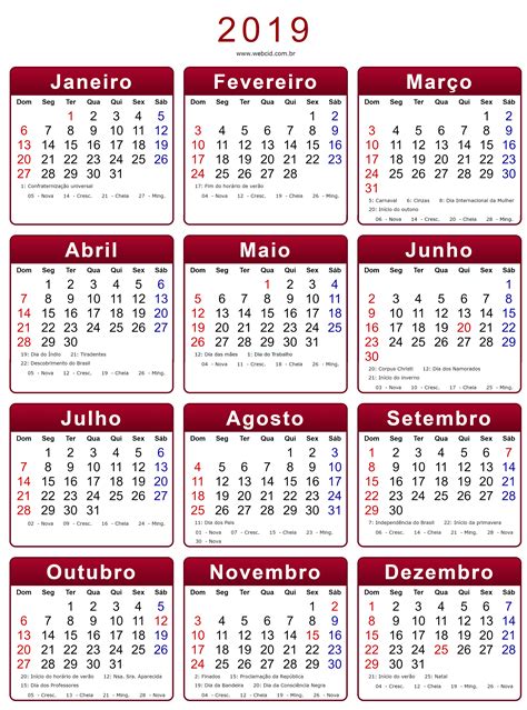 Calendário 2019 Em Png Pronto Para Você Utilizar Webcid