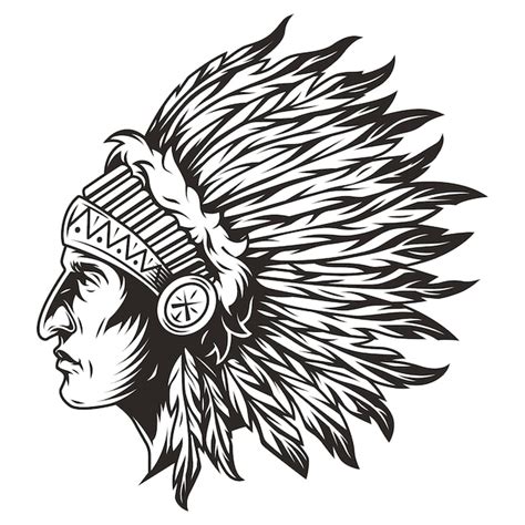 Native American Indian Chief Head Illustration Free Vector