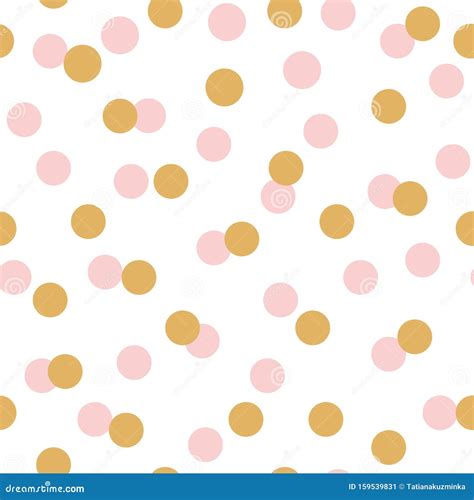 Polka Dots Seamless Pattern With Gold Pink Circles On White Background