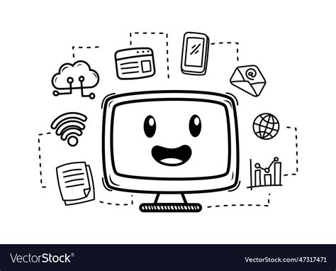 Cute Computer Doodle With A Face Royalty Free Vector Image