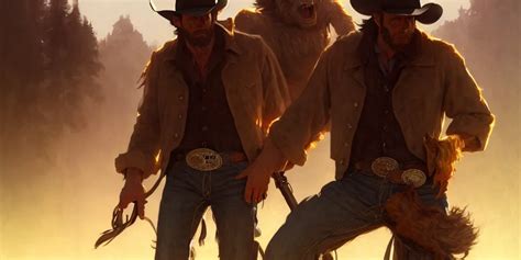A Cowboy In A Show Down With A Werewolf Western Stable Diffusion