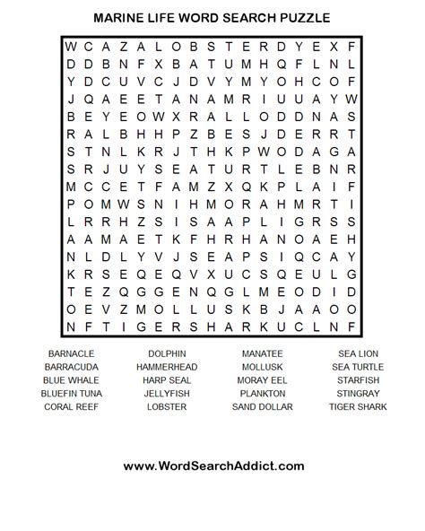 Marine Life Printable Word Search Puzzle Word Puzzles