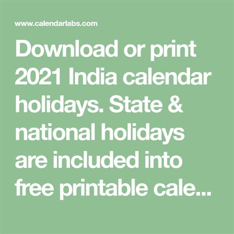 Download Or Print 2021 India Calendar Holidays State And National