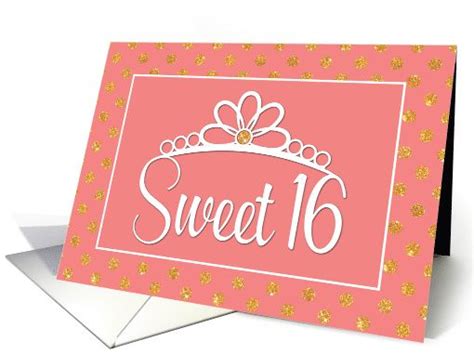 Sweet 16th Birthday With Crown And Gold Dots On Peach Card Sweet 16