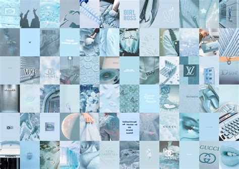 Blue Collage Kit Blue White Grey Aesthetic Wall Collage Kit