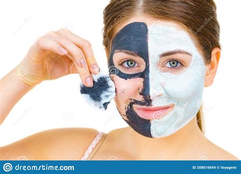 Girl Remove Black White Mud Mask From Face Stock Photo Image Of Remove Mask