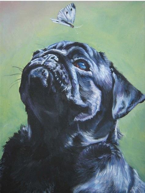 Black Pug Dog Art Portrait Canvas Print Of Lashepard Painting Etsy