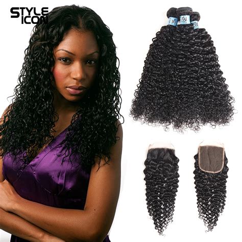Styleicon Curly Bundles With Closure Malaysian Kinky Curly Hair Weave Bundles Remy Human Hair