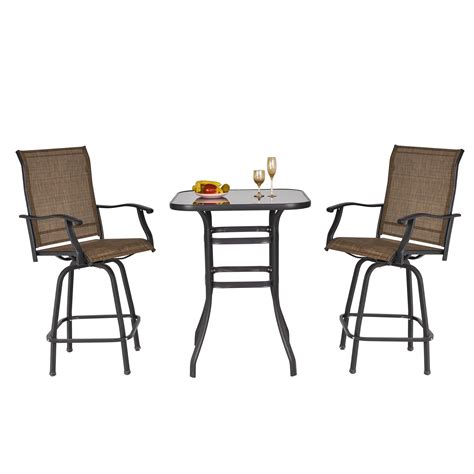 Piece Bar Height Patio Chairs Outdoor Swivel Stools Set Furniture With
