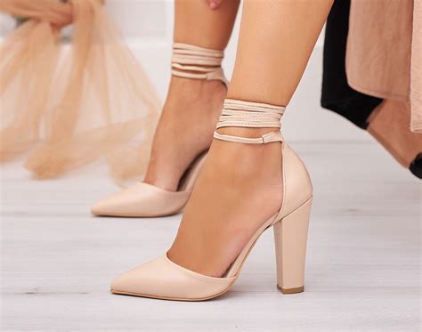 Nude Drawstring Thick Heeledshoes Wedding Shoe Bridal Shoe Nude Bride