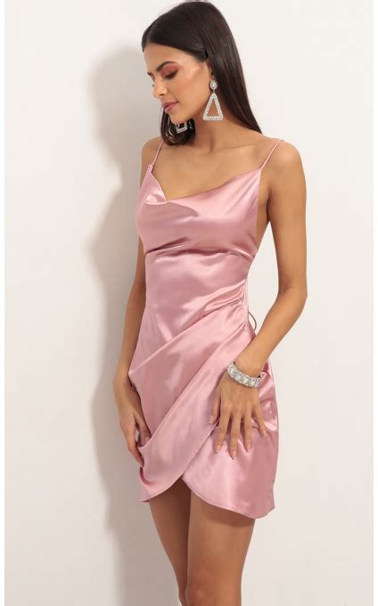 Party Dresses Love Lies Satin Dress In Rose Pink Dress Short Silk