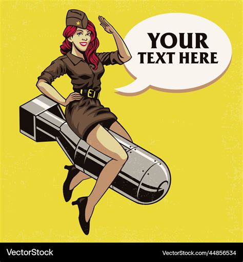 Pinup Sexy Army Model Riding The Nuke Bomb Vector Image
