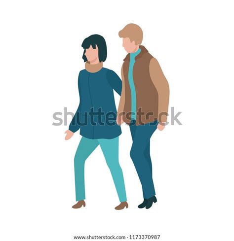 Vector Couple Walking Holding Hands Autumn Stock Vector Royalty Free