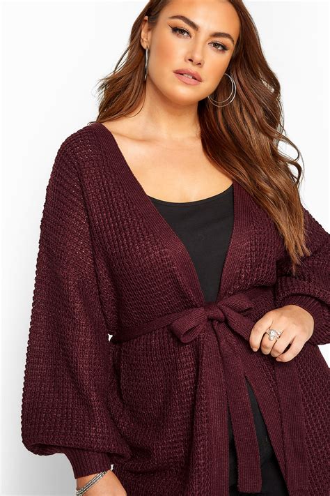 Damson Purple Belted Knitted Cardigan Yours Clothing