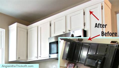 Adding Moulding To Upper Kitchen Cabinets Before After Kitchen