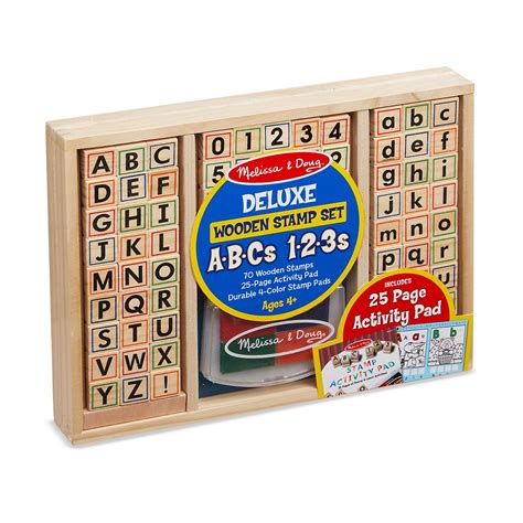 Melissa And Doug Deluxe Letters And Numbers Wooden Stamp Set Abcs 123s