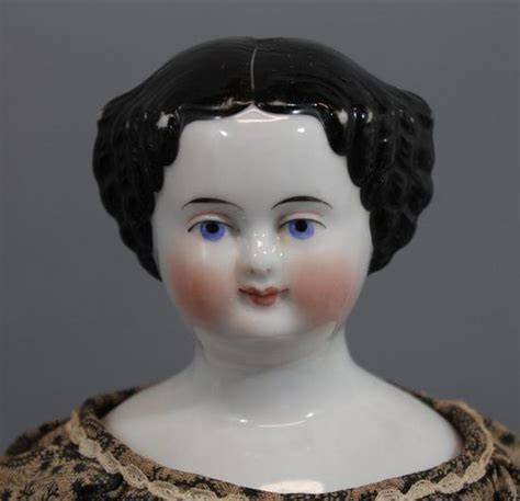 18inch Antique Victorian China Head Porcelain Doll Black Hair And Blue