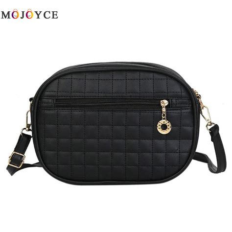 Oval Shape Shoulder Messenger Handbags Women Lattice Pu Leather Solid