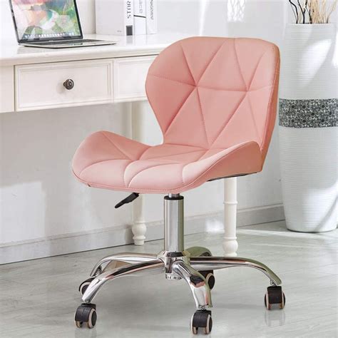 Tukailai Pink Padded Office Desk Chair Faux Leather Adjustable Swivel
