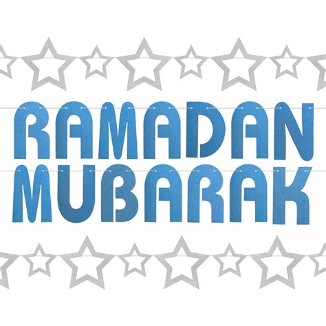 Blue Glitter Ramadan Mubarak Letters And Silver Star 2 Piece Bunting Dec