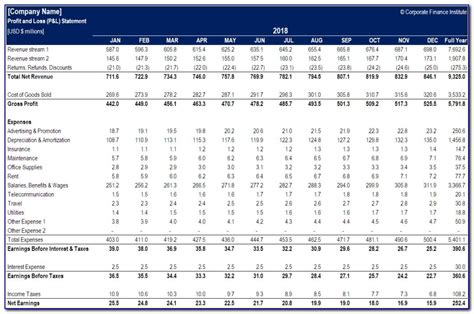 12 Month Profit And Loss Projection Excel Template