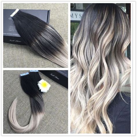 Ash blonde ombres are not new but they are making the locks look luscious and chic. European Ombre Balayage Black Ash Blonde Remy Tape In ...