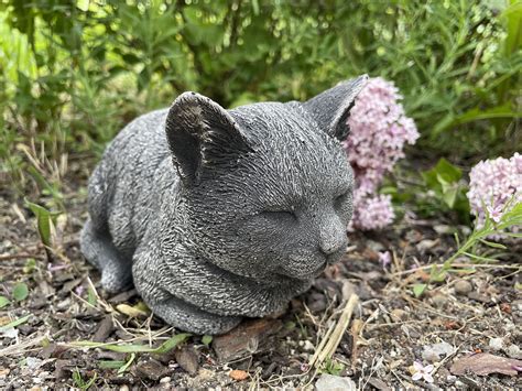 Concrete Gray Cat Statue Sleeping Cat Sculpture Stone Kitty Etsy