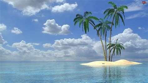 Ocean Bezludna Palmy Wyspa Błękitny