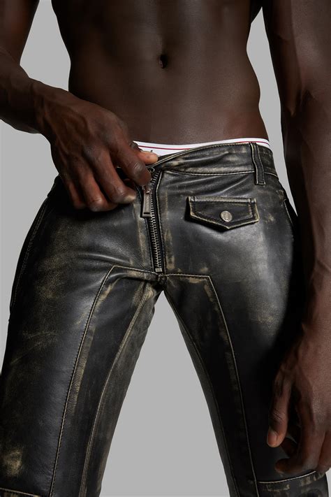 Dsquared2 Distressed Leather Sharpei Biker Pants Black Broek Voor