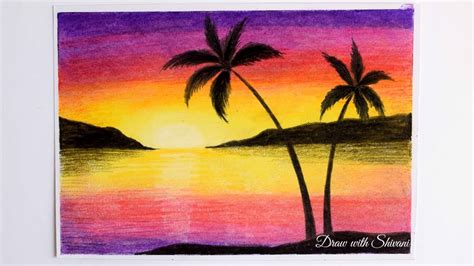 Sunset Drawing Easy Oil Pastel