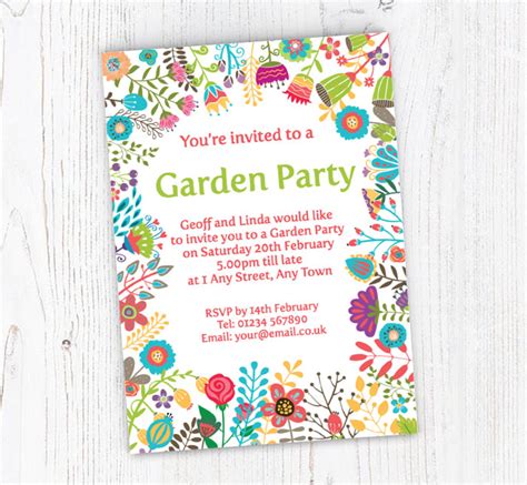 Colourful Garden Party Invitations Personalise Online Plus Free