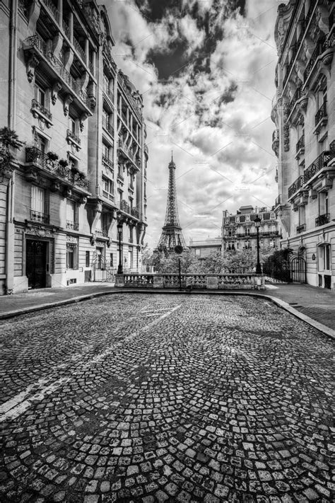 Paris Street In Black And White Stock Photo Containing Eiffel And Tower