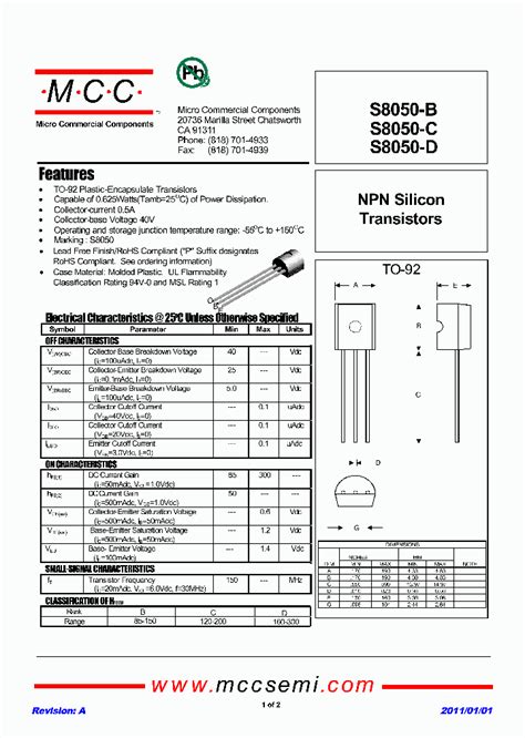 S8050 Datasheet Pdf Pinout Npn Transistor