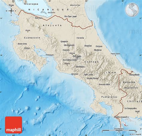Shaded Relief Map Of Costa Rica